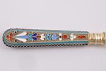 knife, silver, 84 standard, 30.25 g, cloisonne enamel, gilding, 15 cm, 1895, Russia...