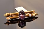 a brooch, gold, 56 standard, 4.90 g., the item's dimensions 4.4 x 1.2 cm, amethyst, the end of the 1...
