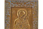 икона, Тихвинская икона Божьей матери, медный сплав, 1-цветная эмаль (голубая), Российская империя,...