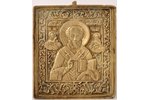 ikona, Svētais Nikolajs Brīnumdarītājs, vara sakausējuma, Krievijas impērija, 19. un 20. gadsimtu ro...