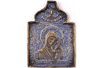 icon, Our Lady of Kazan, copper alloy, 1-color enamel (blue), Russia, the 19th cent., 12.3 x 8.7 x 0...