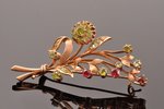 a brooch, gold, 56 standard, 7.20 g., the item's dimensions 5.4 x 2.2 cm, chrysolite, the beginning...