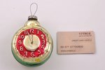 Christmas tree toy, "the Clocks", USSR, the 20th cent., Ø 8 cm...