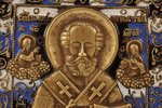 ikona, Svētais Nikolajs Brīnumdarītājs, vara sakausējuma, 3-krāsu emalja, Krievijas impērija, 19. un...