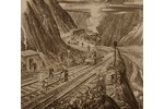 Мисюрев Александр (1936), Строительство железной дороги, 1976 г., бумага, сухая игла, 41.5 x 46.5 см...