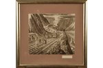 Misjurevs Aleksandrs (1936), Dzelzceļa būvniecība, 1976 g., papīrs, sausā adata, 41.5 x 46.5 cm...