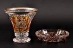 комплект, серебро, ваза и тарелка, 2-цветный хрусталь, 835 проба, (ваза) h 14.1 см, (тарелка) Ø 15 с...