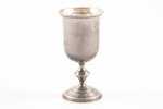 little glass, silver, 84 standard, 28.8 g, engraving, h 7.9 cm, by Baldin Ivan Vasilyev, 1908-1917,...