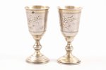 pair of little glasses, silver, 84 standart, engraving, 1894, 67.6 g, Moscow, Russia, h 9 cm...