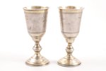 pair of little glasses, silver, 84 standart, engraving, 1894, 67.6 g, Moscow, Russia, h 9 cm...