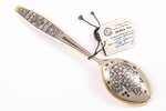 teaspoon, silver, 875 standard, 26.4 g, niello enamel, gilding, 13.7 cm, artel "Severnaya Chern", 19...