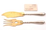 set, fish knife and fish fork, silver, 875 standart, gilding, 1963, 118.15 g (total weight of items)...