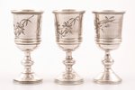 6 little glasses, silver, 84 standart, engraving, 1899-1908, (total) 163.40 g, Moscow, Russia, h 7.1...