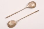 set of teaspoons, silver, 84 standard, 25.80 g, engraving, 13 cm, 1876, Moscow, Russia...