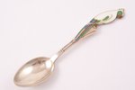 teaspoon, silver, "Parrot", 916 standard, 30.05 g, cloisonne enamel, 14.3 cm, Tallinn Jewelry Factor...