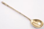 teaspoon, silver, 84 standard, 23.95 g, engraving, gilding, 14.3 cm, workshop of Ivan Alexeyev, 1889...