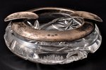 ashtray, silver, crystal, 875 standard, Ø 10 cm, the 20-30ties of 20th cent., Latvia...
