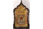 icon, Jesus Christ Pantocrator, in icon case, board, silver, painting, 84 standard, Russia, 1908-191...