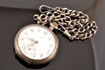 pocket watch, "Omega", with a silver chain, Switzerland, the border of the 19th and the 20th centuri...