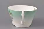 service: candy-bowl, cream jug, sugar-bowl, teapot, 4 small cups, 5 cup plates, porcelain, M. S. Kuz...