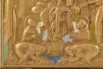 икона, Спас на престоле, медный сплав, 5-цветная эмаль, Российская империя, 19-й век, 13.4 x 10.3 x...