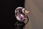 a ring, gold, silver, 585, 875 standard, 3.90 g., the size of the ring 16.5, amethyst, diamonds, the...