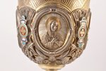 chalice, silver, 84 standard, 610 g, cloisonne enamel, gilding, h 26 cm, 1880-1890, Moscow, Russia...