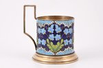 tea glass-holder, silver, 916 standard, 193.95 g, cloisonne enamel, gilding, h (with handle) = 10 cm...