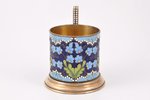 tea glass-holder, silver, 916 standard, 193.95 g, cloisonne enamel, gilding, h (with handle) = 10 cm...