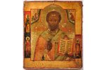 icon, Saint Nicholas the Miracle-Worker, board, painting, silvering, brass, Russia, the 19th cent.,...