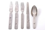 flatware set, Third Reich, 5 items - 3 forks, knife, foldable fork + spoon, 19.5 / 15.3 cm, aluminiu...