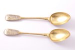 pair of spoons, silver, 84 standard, 62.85 g, engraving, gilding, 17.8 cm, by Roman Aristarhov, 1880...