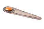 bookmark, silver, with amber, 875 standard, 8 g, 9.3 x 2.3 cm, the 30ties of 20th cent., Latvia...