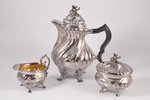 (service) sugar-bowl, coffeepot, cream jug, silver, 830 standart, 1961, 1960, 1961, (coffeepot) 751....