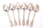 set of spoons, silver, 6 pcs., 84 standard, 282 g, 17.4 cm, workshop of Pavel Ovchinnikov, 1896-1907...