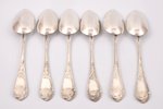 set of soup spoons, silver, 6 pcs, 875 standard, 323.10 g, 22 cm, the 30ties of 20th cent., Latvia,...