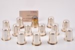 14 beakers, silver, 925 standart, the beginning of the 20th cent., 219.15 g, Germany, h 4 cm...
