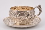 tējas pāris, sudrabs, Jūgendstils, 375.15 g, Eiropa, h (tasīte) 5.7 cm, Ø (apakštasīte) 14.5 cm...