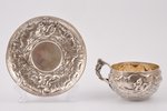 чайная пара, серебро, модерн, 375.15 г, Европа, h (чашка) 5.7 см, Ø (блюдце) 14.5 см...