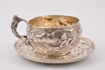 чайная пара, серебро, модерн, 375.15 г, Европа, h (чашка) 5.7 см, Ø (блюдце) 14.5 см...