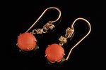 a set (earrings, necklace), gold, 2.73 + 8.40 g., the item's dimensions (necklace) 42.5 cm, Coral of...