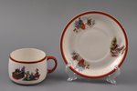tea pair, Oriental motif, porcelain, M.S. Kuznetsov manufactory, Riga (Latvia), 1920-1933, Ø (plate)...