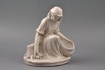 figurine, A girl is picking up mashrooms, porcelain, Riga (Latvia), USSR, sculpture's work, molder -...