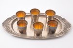 6 beakers + metal platter, silver, 950 standart, the border of the 19th and the 20th centuries, (sma...