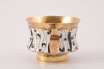 tea pair, silver, 84 standart, cloisonne enamel, 1968, (total) 142.50 g, Leningrad Jewelry Factory,...