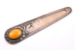 bookmark, silver, amber, 875 standard, 8.35 g, 9.4 x 2.2 cm, the 20-30ties of 20th cent., Latvia...