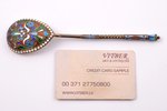 spoon, silver, 84 standard, 40 g, cloisonne enamel, gilding, 16.4 cm, 1896-1907, Russia...