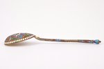 spoon, silver, 84 standard, 40 g, cloisonne enamel, gilding, 16.4 cm, 1896-1907, Russia...