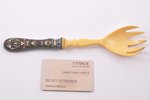 fork, silver, bone, 84 standart, cloisonne enamel, 1908-1917, 57 g, (item total weight), St. Petersb...