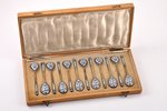 set of teaspoons, silver, 12 pcs, 84 standard, 159.70 g, cloisonne enamel, gilding, 10 cm, 1896-1907...